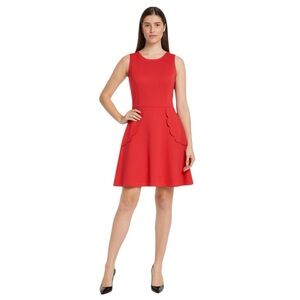 Maison Jules Red Feminine Scallop Pockets Sleeveless Fit & Flare Dress Size M